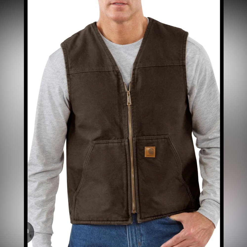 Carhartt Men's Dark Brown Sandstone Rugged Vest/ Sherpa Lined  Work Vest